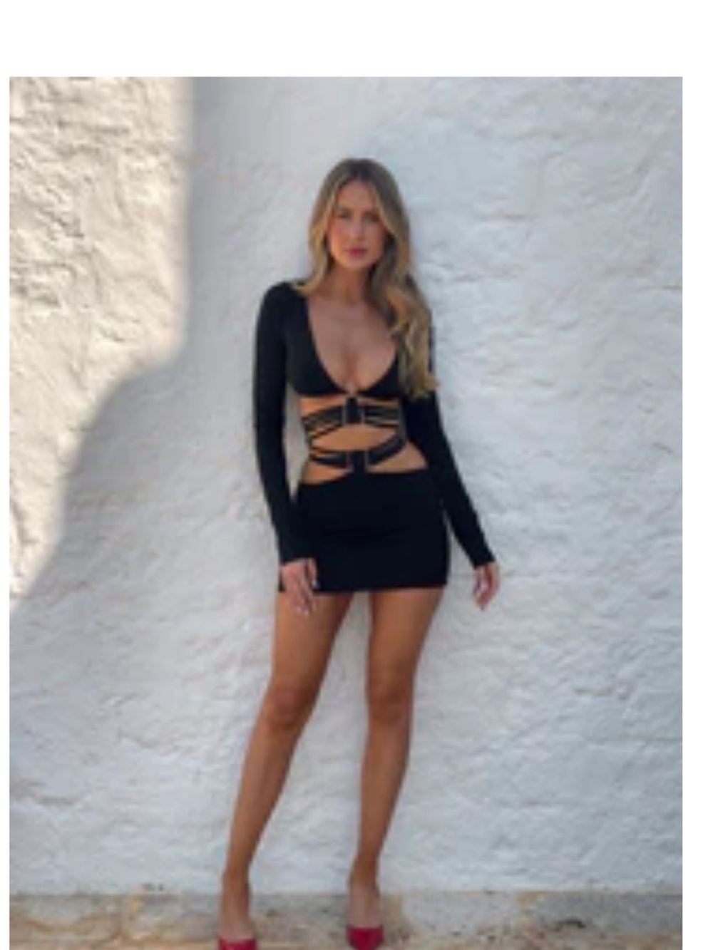 Cutout Long Sleeve Mini Dress in Black